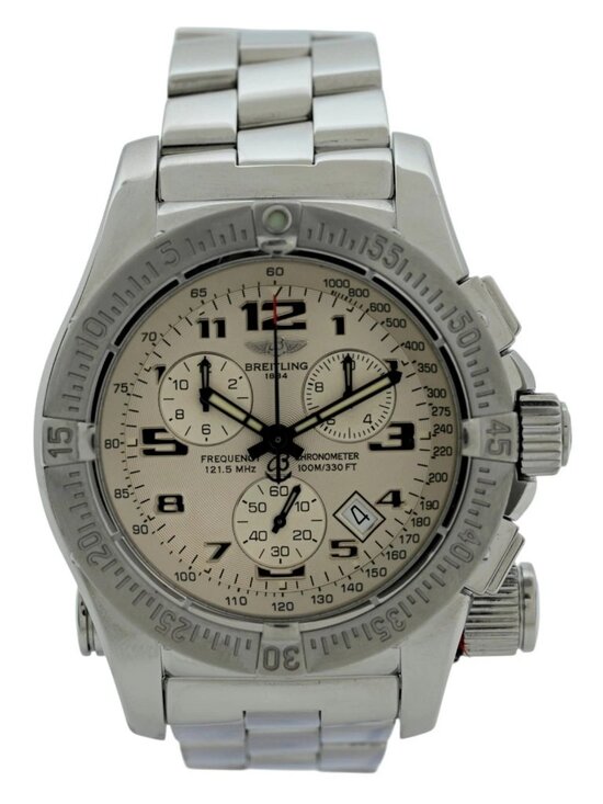Breitling EMERGENCY MISSION A73322 Stainless Steel  Breitling 45mm Men\'s Emergency Mission Silver Dial Watch with B+P! Ref: A73322!